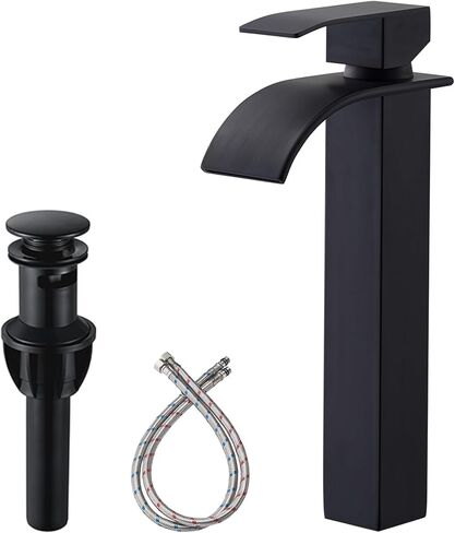 Vessel Sink Faucet, Tall Matte Black Waterfall Bathroom Faucet Single Handle One Hole Stainless Steel Mixer Tap Bowl Lavatory Vanity Faucet UF-FJT016B in Kuwait