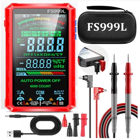 مقياس متعدد رقمي، مقياس متعدد FS999L، مقياس متعدد رقمي قابل لإعادة الشحن عبر USB - 6000 عدد، جهاز اختبار متعدد العرض الرقمي التلقائي للمشاكل الكهربائية المنزلية والصناعية in Kuwait