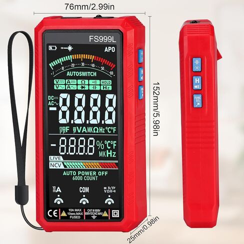 مقياس متعدد رقمي، مقياس متعدد FS999L، مقياس متعدد رقمي قابل لإعادة الشحن عبر USB - 6000 عدد، جهاز اختبار متعدد العرض الرقمي التلقائي للمشاكل الكهربائية المنزلية والصناعية in Kuwait