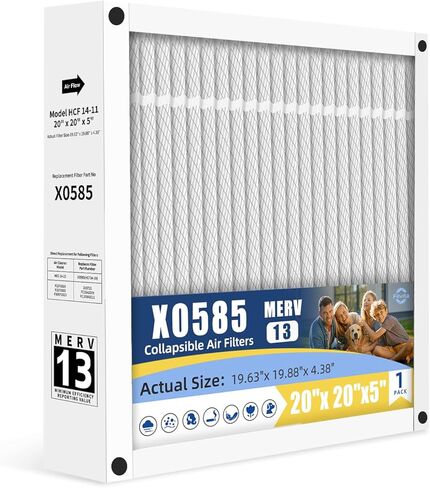 20x20x5 Air Filter MERV 13 Pleated HVAC AC Furnace Filters Compatible with Lennox X0585 for Honeywell FC100A1011 Actual Size: 19.63 x 19.88 x 4.38 Foldable Design(2pack) in Saudi Arabia