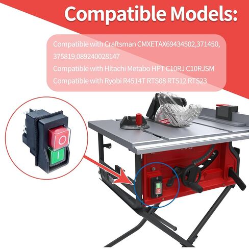 مفتاح طاقة منشار الطاولة، متوافق مع منشار الطاولة Craftsman/Hitachi Metabo/Ryobi مقاس 10 بوصة، استبدال # CMXETAX69434502 HPT C10RJ C10RJSM R4514T RTS08 RTS12 RTS23، 6 دبابيس 18A 127V in Kuwait