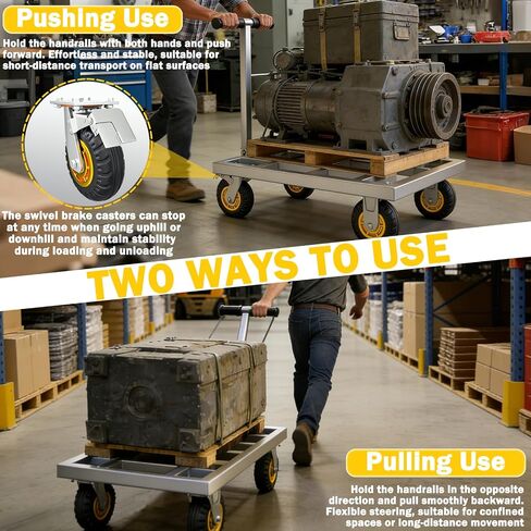 Heavy Duty Push Cart Dolly, 36 x 24in Platform Truck Flat Cart Hand Trucks, 2500lbs, Thickened Steel Pipe Integral Molding, 6" Swivel Brake Casters, Effort-Saving Design in Kuwait
