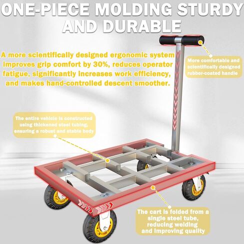 Heavy Duty Push Cart Dolly, 36 x 24in Platform Truck Flat Cart Hand Trucks, 2500lbs, Thickened Steel Pipe Integral Molding, 6" Swivel Brake Casters, Effort-Saving Design in Kuwait