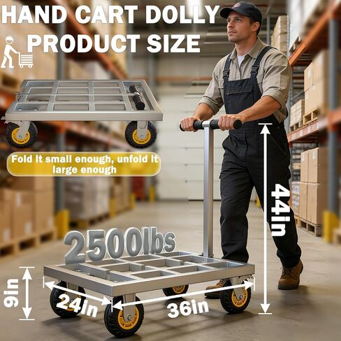 Heavy Duty Push Cart Dolly, 36 x 24in Platform Truck Flat Cart Hand Trucks, 2500lbs, Thickened Steel Pipe Integral Molding, 6" Swivel Brake Casters, Effort-Saving Design in Kuwait