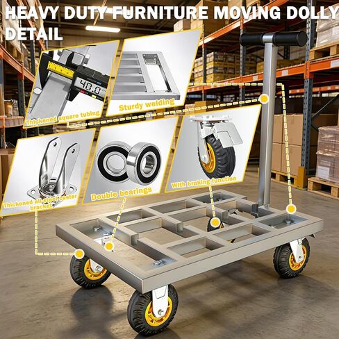 Heavy Duty Push Cart Dolly, 36 x 24in Platform Truck Flat Cart Hand Trucks, 2500lbs, Thickened Steel Pipe Integral Molding, 6" Swivel Brake Casters, Effort-Saving Design in Kuwait