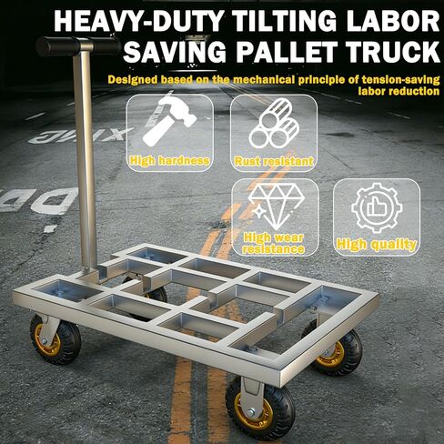 Heavy Duty Push Cart Dolly, 36 x 24in Platform Truck Flat Cart Hand Trucks, 2500lbs, Thickened Steel Pipe Integral Molding, 6" Swivel Brake Casters, Effort-Saving Design in Kuwait