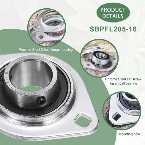 SBPFL205-16 محامل كتلة الوسادة، 1 بوصة تتحمل 304 SS مبيت مع مفتاح ربط | محمل شفة من الفولاذ المضغوط بمسمارين، لقماش الشاحنة القلابة والناقلات 2 حزمة in Kuwait
