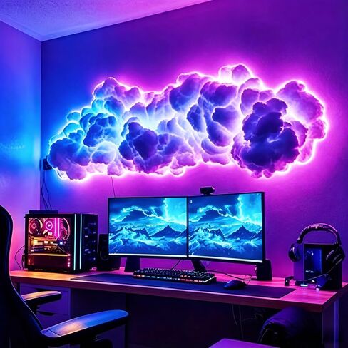 2025 جديد، 3D Thundercloud LED ضوء القطن البرق سحابة ملونة الغلاف الجوي ضوء الليل، DIY الإبداعية أضواء سحابة غرفة الألعاب المرآب نادي بار DJ حزب الخفيفة، مطعم، 32 قدم in Kuwait