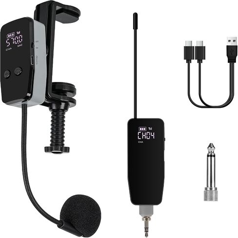 نظام ميكروفون الكمان اللاسلكي UHF، ميكروفونات قابلة لإعادة الشحن مع جهاز إرسال واستقبال للموسيقيين والمعلمين والعروض المسرحية وأنظمة PA النشطة - نطاق 98 قدمًا in Kuwait