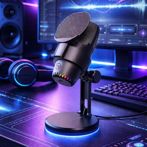 ميكروفون بودكاست USB لألعاب الكمبيوتر الشخصي M9 ميكروفون مكثف أسود مع تدرج RGB، وتقليل الضوضاء ENC، وحامل دائري للبث والبث والتسجيل in Kuwait