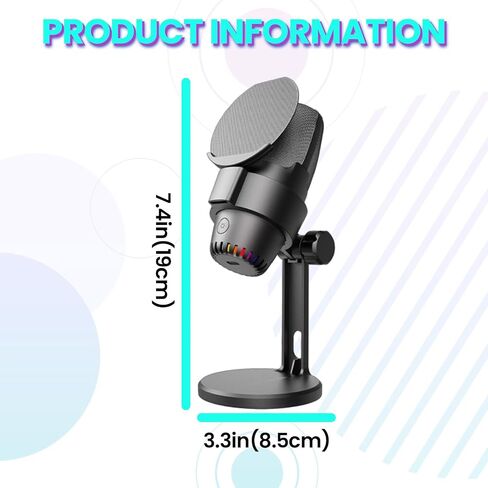 ميكروفون بودكاست USB لألعاب الكمبيوتر الشخصي M9 ميكروفون مكثف أسود مع تدرج RGB، وتقليل الضوضاء ENC، وحامل دائري للبث والبث والتسجيل in Kuwait