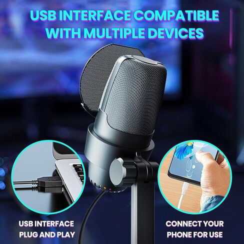 ميكروفون بودكاست USB لألعاب الكمبيوتر الشخصي M9 ميكروفون مكثف أسود مع تدرج RGB، وتقليل الضوضاء ENC، وحامل دائري للبث والبث والتسجيل in Kuwait