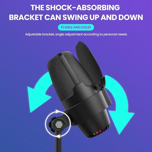 ميكروفون بودكاست USB لألعاب الكمبيوتر الشخصي M9 ميكروفون مكثف أسود مع تدرج RGB، وتقليل الضوضاء ENC، وحامل دائري للبث والبث والتسجيل in Kuwait