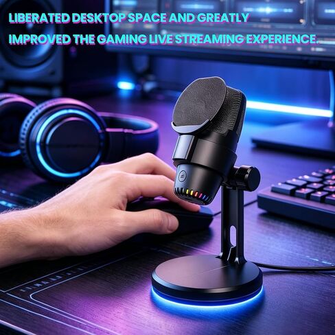 ميكروفون بودكاست USB لألعاب الكمبيوتر الشخصي M9 ميكروفون مكثف أسود مع تدرج RGB، وتقليل الضوضاء ENC، وحامل دائري للبث والبث والتسجيل in Kuwait