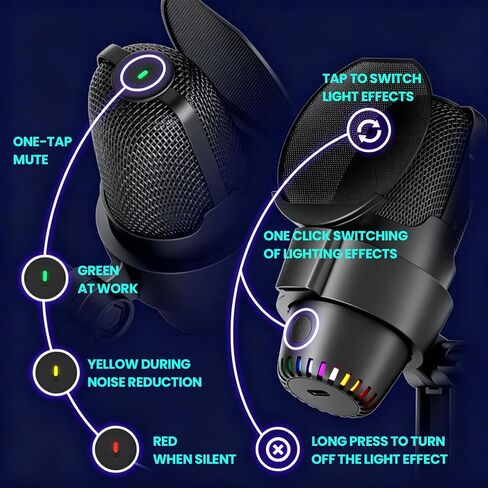ميكروفون بودكاست USB لألعاب الكمبيوتر الشخصي M9 ميكروفون مكثف أسود مع تدرج RGB، وتقليل الضوضاء ENC، وحامل دائري للبث والبث والتسجيل in Kuwait