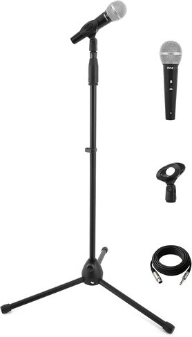 Professional Handheld Dynamic Microphone Kit - Unidirectional Vocal Wired Microphone w/Carry Bag, Metal Mic Stand, Holder/Clip & 16.4ft XLR Audio Cable to 1/4'' Audio Connection - Pyle PDMIC88ST in Kuwait