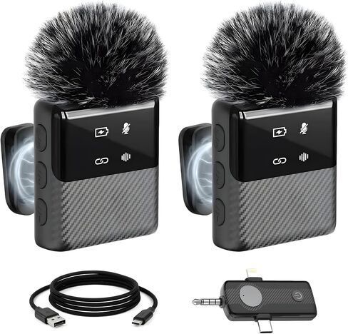 3 in 1 Dual Wireless Lavalier Mic System for iPhone and USB-C Android, Plug & Play, Noise Reduction, 30M Range, for Creators, Interviews & Live Streaming in Kuwait