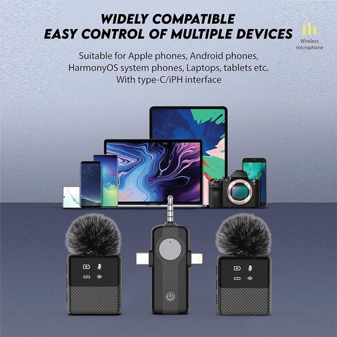 3 in 1 Dual Wireless Lavalier Mic System for iPhone and USB-C Android, Plug & Play, Noise Reduction, 30M Range, for Creators, Interviews & Live Streaming in Kuwait
