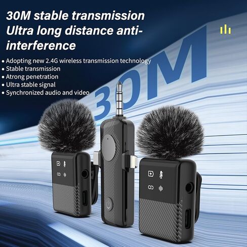 3 in 1 Dual Wireless Lavalier Mic System for iPhone and USB-C Android, Plug & Play, Noise Reduction, 30M Range, for Creators, Interviews & Live Streaming in Kuwait