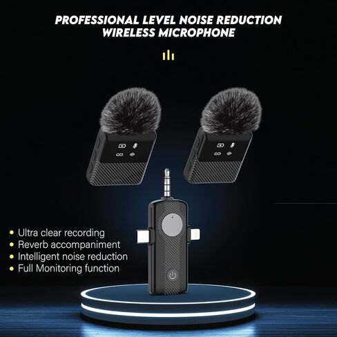 3 in 1 Dual Wireless Lavalier Mic System for iPhone and USB-C Android, Plug & Play, Noise Reduction, 30M Range, for Creators, Interviews & Live Streaming in Kuwait