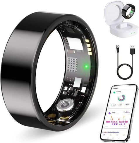 Smart Ring for Women Men, Health Tracker Ring with Heart Rate Blood Oxygen Sleep Monitor, Step Tracker. IP68 Waterproof Fitness Ring Compatible with Android & iOS No Subscription fees (Gold, 9#) in Kuwait