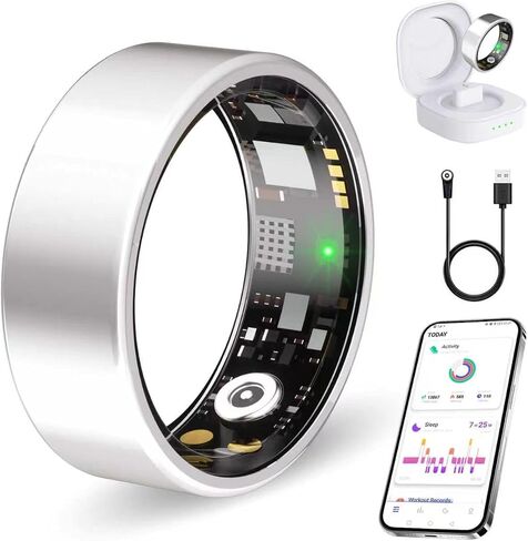 Smart Ring for Women Men, Health Tracker Ring with Heart Rate Blood Oxygen Sleep Monitor, Step Tracker. IP68 Waterproof Fitness Ring Compatible with Android & iOS No Subscription fees (Gold, 9#) in Kuwait