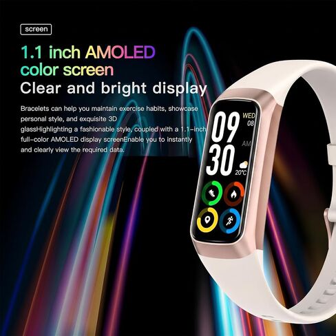 Fitness Smart Watch 1.10 Inch AMOLED HD Screen, 25 Sport Modes, 5ATM Waterproof, Heart Rate Blood Pressure Sleep Tracker, Magnetic Charging Smart Bracelet for Men Women(White) in Kuwait