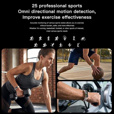 Fitness Smart Watch 1.10 Inch AMOLED HD Screen, 25 Sport Modes, 5ATM Waterproof, Heart Rate Blood Pressure Sleep Tracker, Magnetic Charging Smart Bracelet for Men Women(White) in Kuwait
