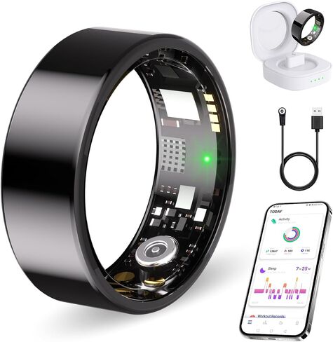 Smart Ring for Women Men, Health Tracker Ring with Heart Rate Blood Oxygen Sleep Monitor, Step Tracker. IP68 Waterproof Fitness Ring Compatible with Android & iOS No Subscription fees (Gold, 9#) in Kuwait