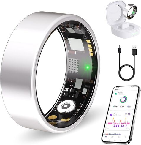 Smart Ring for Women Men, Health Tracker Ring with Heart Rate Blood Oxygen Sleep Monitor, Step Tracker. IP68 Waterproof Fitness Ring Compatible with Android & iOS No Subscription fees (Gold, 9#) in Kuwait