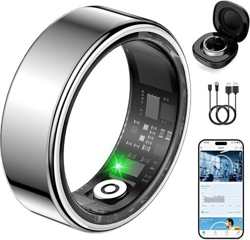 TERRALAB 2.0 Smart Ring,iOS & Android Compatible,IP68 Waterproof,Sports/Stress/Blood Oxygen/Heart Rate/Sleep Health Monitoring for Women&Men, with a Charging Case,No Subscription Fee in Kuwait