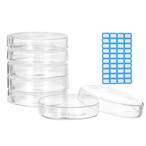 PATIKIL 5 Pcs Glass Petri Dish with Lid, 90 mm High Borosilicate Thicken Autoclavable Culture Dishes Lab Supplies Label for Science Experiment Laboratory Project, Clear in Kuwait
