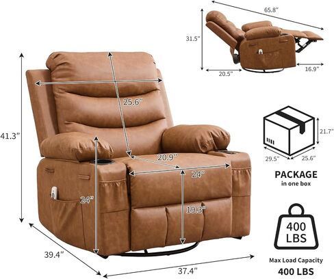 Recliner Chair Nursery, Oversized Manual Reclining Rocking Chair, 360 Swivel Glider with Cup Holder, Massage and Heat Recliner, Indoor Small Single Sofa Chairs for Adults, RV, Bedroom, Line Beige in Saudi Arabia