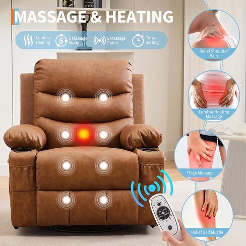 Recliner Chair Nursery, Oversized Manual Reclining Rocking Chair, 360 Swivel Glider with Cup Holder, Massage and Heat Recliner, Indoor Small Single Sofa Chairs for Adults, RV, Bedroom, Line Beige in Saudi Arabia