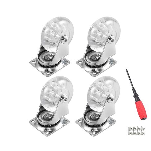Caster Set of 4,Swivel Wheels for Furniture, 2 Inch Heavy Duty 500LBS Crystal Clear Polyurethane Rolling Castors with 360 Degree Plate for Cabinet, Ottoman, Bench (Not for Chair Legs) in Kuwait