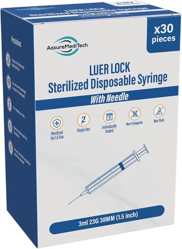 3ml Luer Lock Tip Disposable Syringe with Needle All Gauge Sizes 21G 38MM (1.5 inch), Individually Sealed, Hygienic and Blister Wrapped - (Pack of 30) in Kuwait
