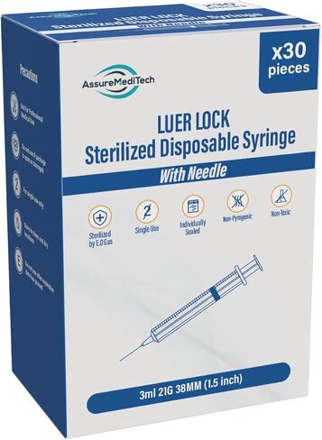 3ml Luer Lock Tip Disposable Syringe with Needle All Gauge Sizes 21G 38MM (1.5 inch), Individually Sealed, Hygienic and Blister Wrapped - (Pack of 30) in Kuwait