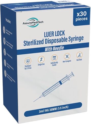 3ml Luer Lock Tip Disposable Syringe with Needle All Gauge Sizes 21G 38MM (1.5 inch), Individually Sealed, Hygienic and Blister Wrapped - (Pack of 30) in Kuwait