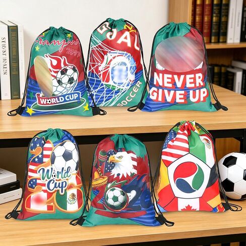 J6&H6 12 International Soccer Commemorative Drawstring Bags with 6 Unique Designs,Drawstring Bag 2026 Soccer Merchandise,for Celebrations Sports Competition Party in Kuwait