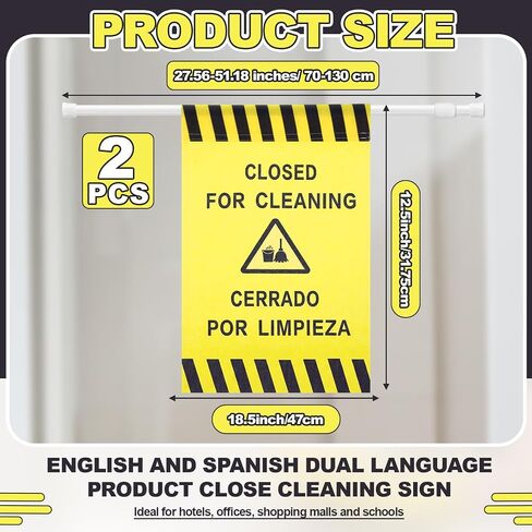 Fanfanwin 2 Pack Restroom Closed for Cleaning Sign with English Spanish 27.56-47.24" Expandable Bathroom Closed Sign Yellow Hanging Commercial Door Barricade Safety Banner for Cleaning Maintenance in Kuwait