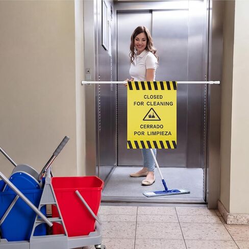 Fanfanwin 2 Pack Restroom Closed for Cleaning Sign with English Spanish 27.56-47.24" Expandable Bathroom Closed Sign Yellow Hanging Commercial Door Barricade Safety Banner for Cleaning Maintenance in Kuwait