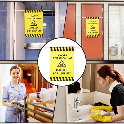 Fanfanwin 2 Pack Restroom Closed for Cleaning Sign with English Spanish 27.56-47.24" Expandable Bathroom Closed Sign Yellow Hanging Commercial Door Barricade Safety Banner for Cleaning Maintenance in Kuwait