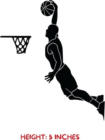 لاعب كرة السلة يغمس على مفتاح الإضاءة، لقطة Fadeaway، ملصقات جدارية، لوحات فنية جدارية من الفينيل لمفتاح الإضاءة، ديكور منزلي لغرفة الأطفال، أسود، 5 بوصات، عبوتان in Kuwait