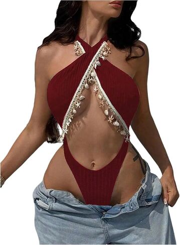 OYOANGLE المرأة عارية الذراعين الرسن Monokini شل تقليم عالية قطع صفيق ثوب السباحة قطعة واحدة المايوه in Kuwait