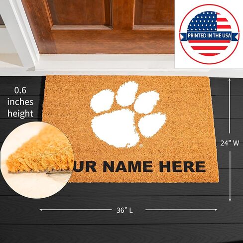 NCAA Clemson University Personalized Large Coir Doormat 2'x3' (36"x24"), Custom Name Front Door Mat with Non-Slip Rubber Back, Indoor Outdoor Entrance Rug Welcome Mats for Porch Patio Deck in Kuwait