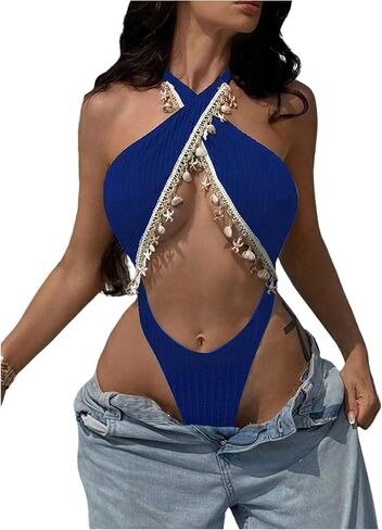 OYOANGLE المرأة عارية الذراعين الرسن Monokini شل تقليم عالية قطع صفيق ثوب السباحة قطعة واحدة المايوه in Kuwait