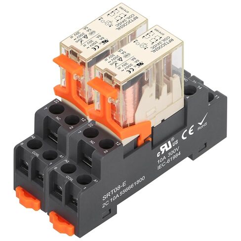 مرحل الطاقة RFT2CO024L، ملف DC 24V، 8 Pin 8A، DPDT 2NO 2NC، مع ضوء مؤشر LED وقاعدة مقبس مشبك بلاستيكي شهادة UL (1) in Kuwait