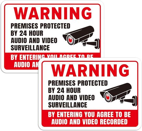2PCS Premises Protected By 24 Hour Audio And Video Surveillance Warning Sign Sticker,Self-Adhesive Waterproof Security Camera In Use Sign,You Are Being Recorded Lables for Home, Business,Private Area in Kuwait