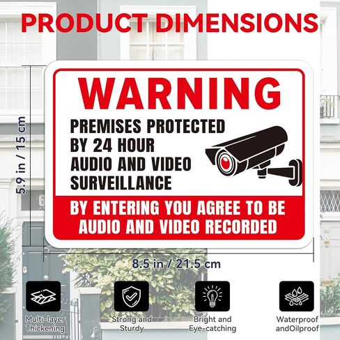 2PCS Premises Protected By 24 Hour Audio And Video Surveillance Warning Sign Sticker,Self-Adhesive Waterproof Security Camera In Use Sign,You Are Being Recorded Lables for Home, Business,Private Area in Kuwait