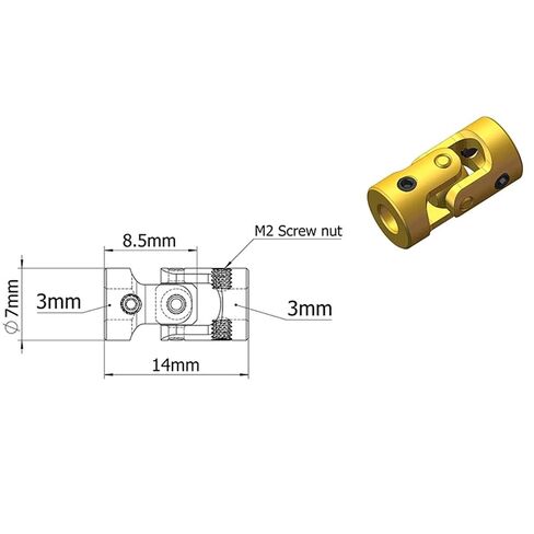 Mini Coupling Brass Universal Joint 3mmx3mm Diameter 7mm Length 13mm Coupler Gimbal 1Pcs in Saudi Arabia